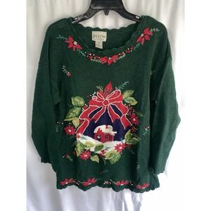 Vintage Christmas Snow Flowers Winter Holiday Sweater Ramie Carly St‎ Claire